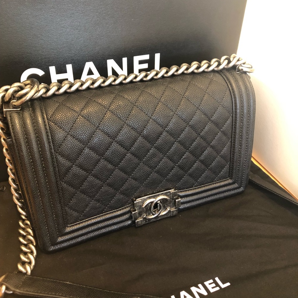 Boy Chanel quilted flag bag caviar
